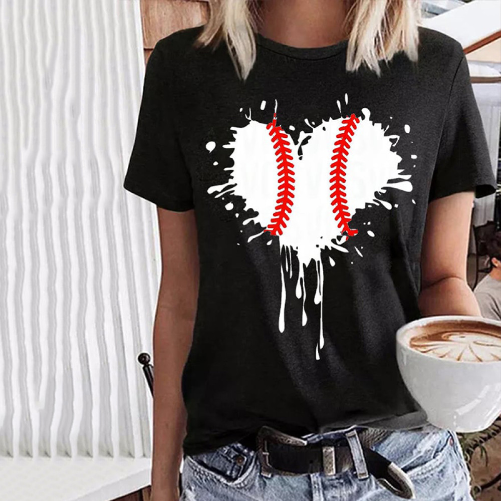 Women'S Baseball Love Print Crew Neck T-Shirt