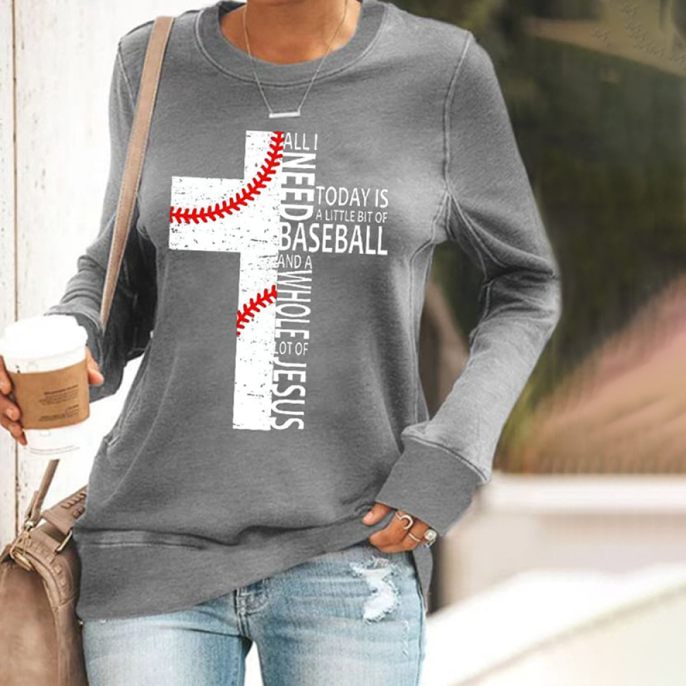 Women's All I Need Is Baseball And A Whole Lot Of Jesus Cross Print Sweatshirt