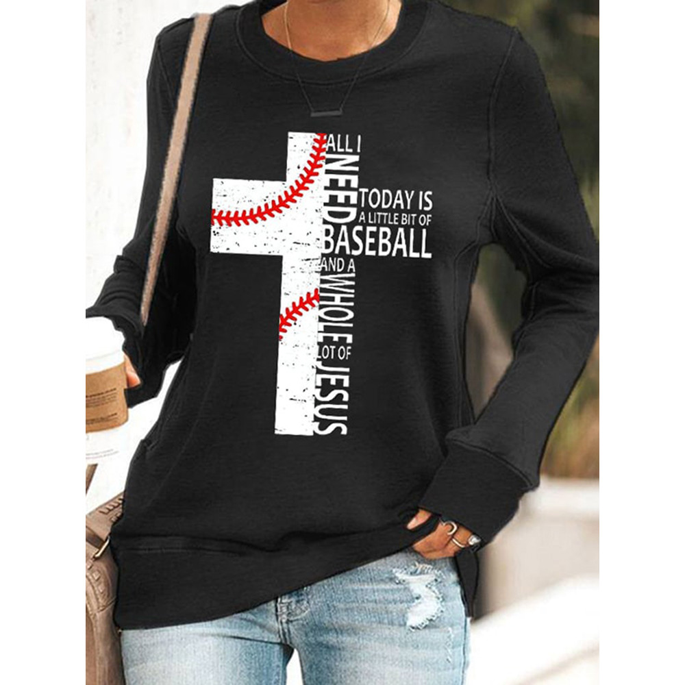Women's All I Need Is Baseball And A Whole Lot Of Jesus Cross Print Sweatshirt