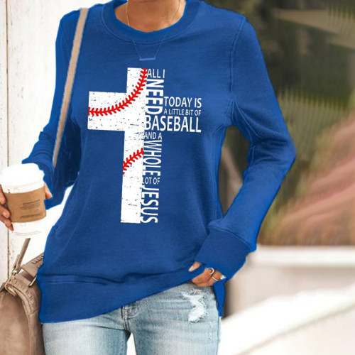 Women's All I Need Is Baseball And A Whole Lot Of Jesus Cross Print Sweatshirt