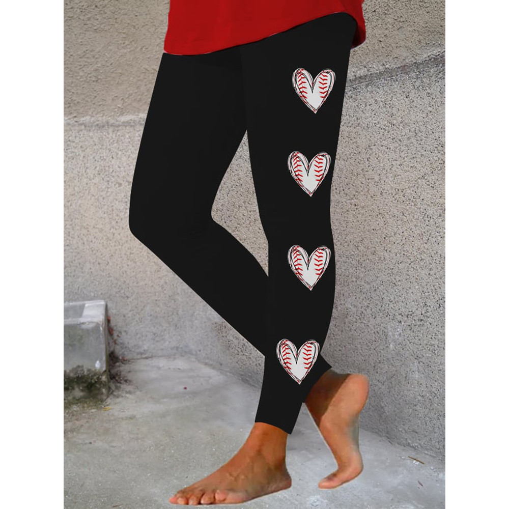 Women's Baseball Heart Print Leggings