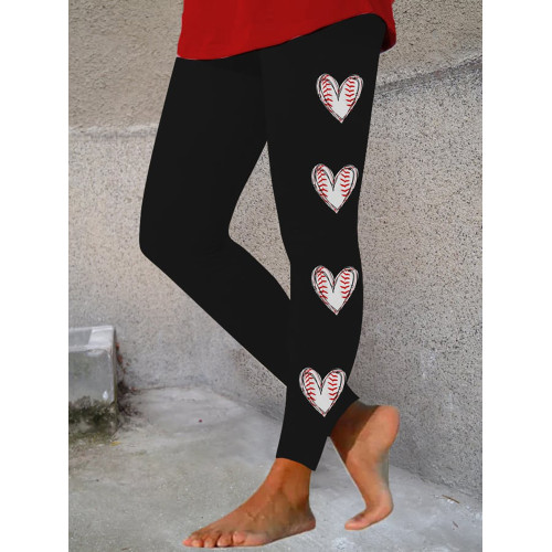 Women's Baseball Heart Print Leggings
