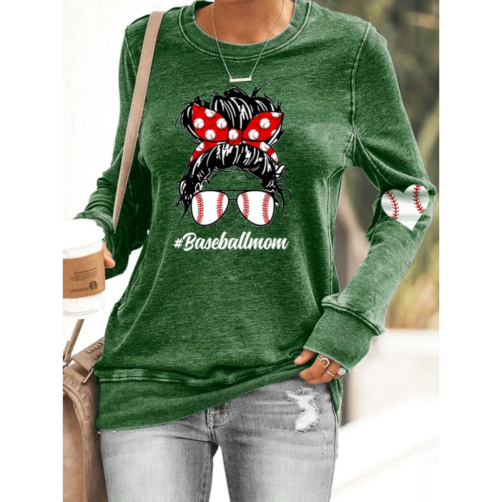 Women's Baseball Mom Print Casual Sweatshirt