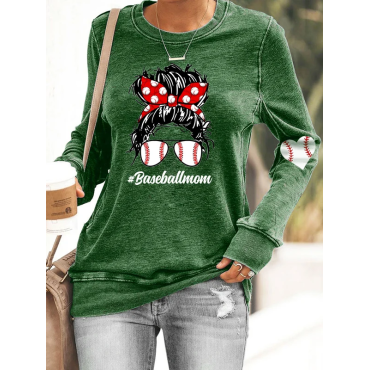 Women's Baseball Mom Print Casual Sweatshirt