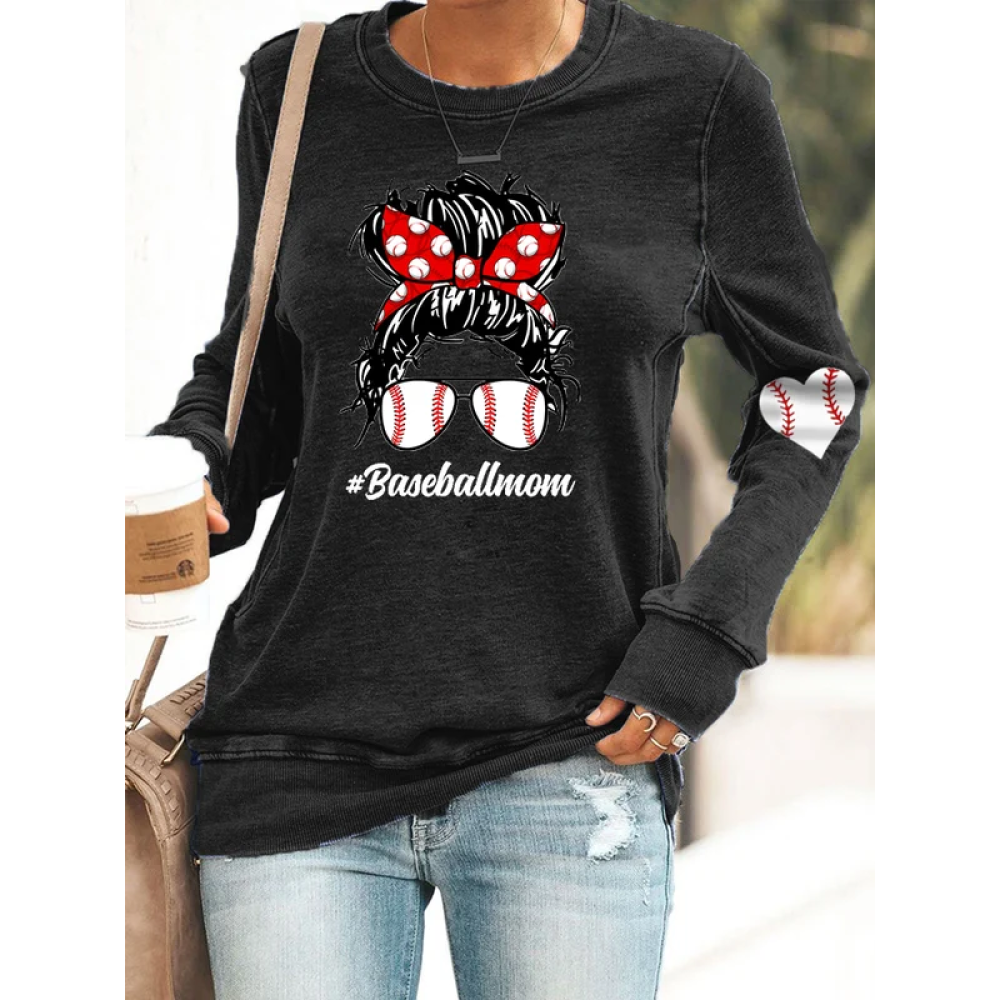 Women's Baseball Mom Print Casual Sweatshirt