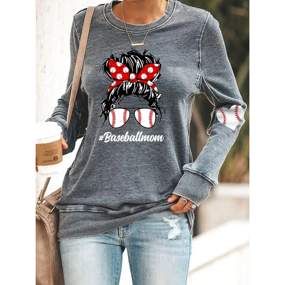 Women's Baseball Mom Print Casual Sweatshirt