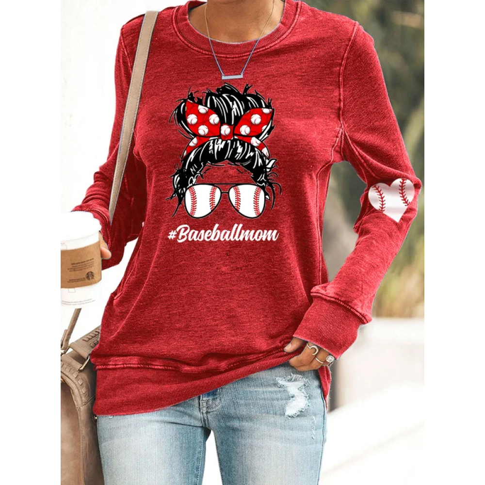 Women's Baseball Mom Print Casual Sweatshirt