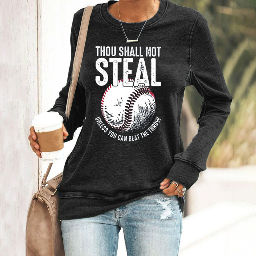 Women's Baseball Thou Shall Not Steal Print Casaul Sweatshirt