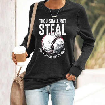 Women's Baseball Thou Shall Not Steal Print Casaul Sweatshirt