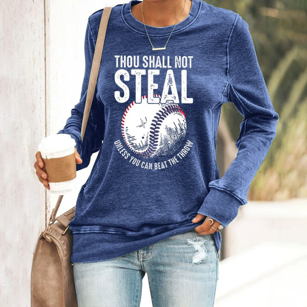 Women's Baseball Thou Shall Not Steal Print Casaul Sweatshirt
