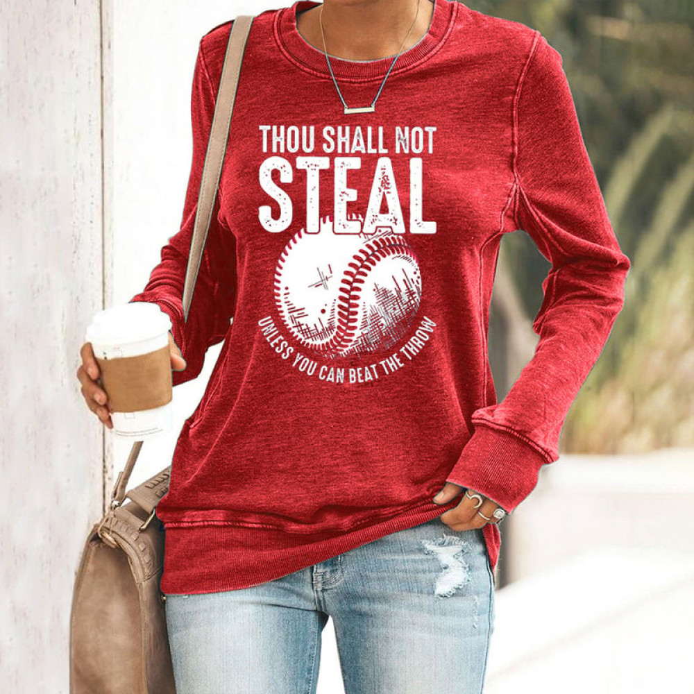 Women's Baseball Thou Shall Not Steal Print Casaul Sweatshirt