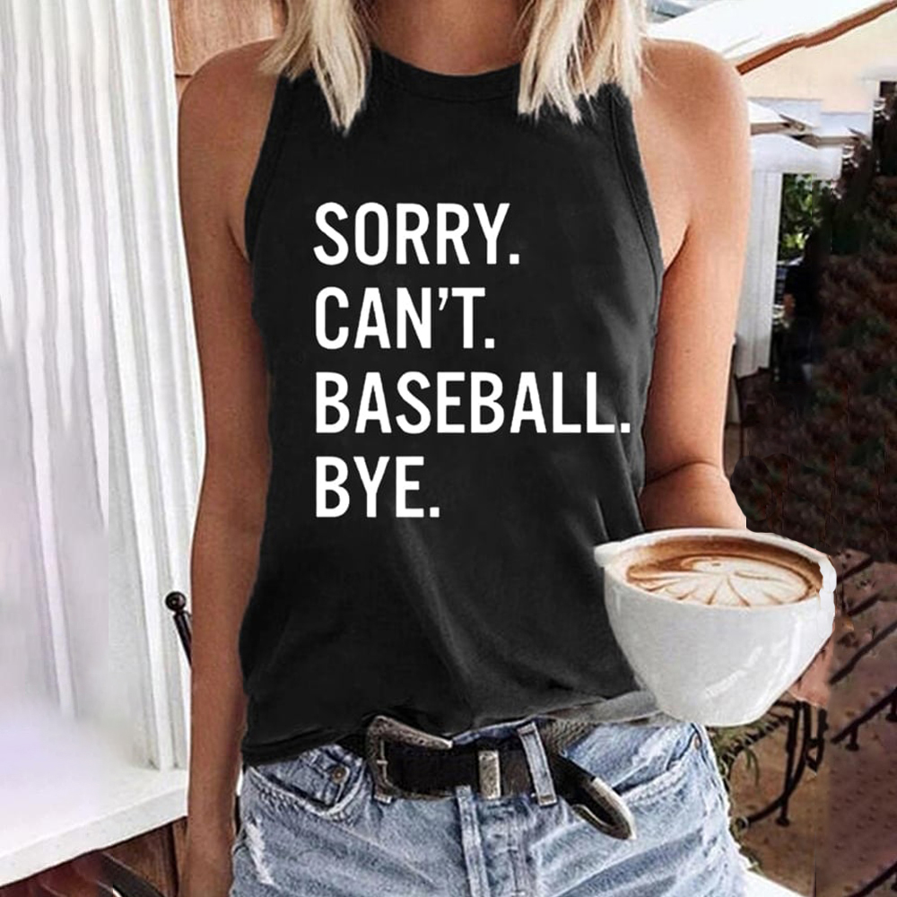Women's Sorry Can't Baseball Bye Print Casual Tank Top