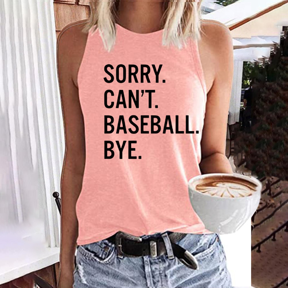Women's Sorry Can't Baseball Bye Print Casual Tank Top