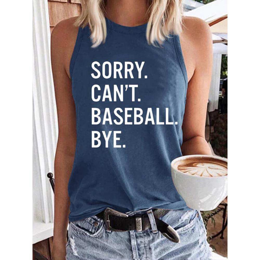 Women's Sorry Can't Baseball Bye Print Casual Tank Top