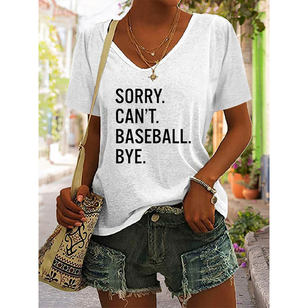 Women's Sorry Can't Baseball Bye Print V-Neck T-Shirt