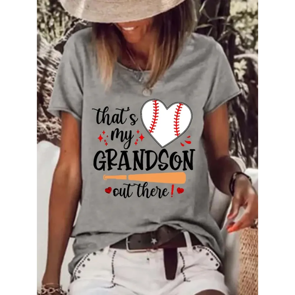 Women's That's My Grandson Out There Baseball Heart Tee