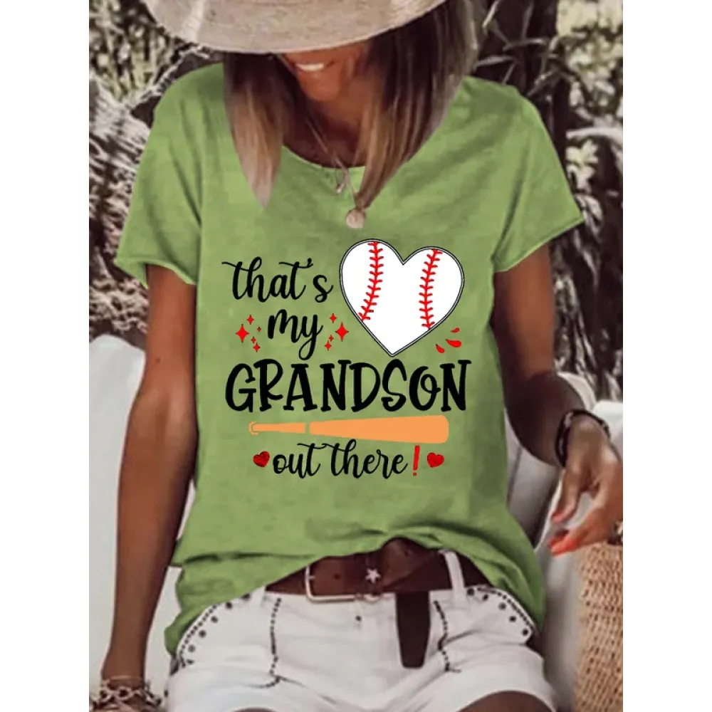 Women's That's My Grandson Out There Baseball Heart Tee