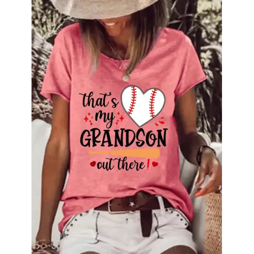 Women's That's My Grandson Out There Baseball Heart Tee