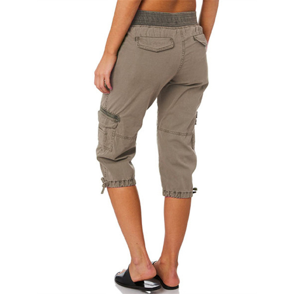 Washed Utility Cargo Casual Capri Pants