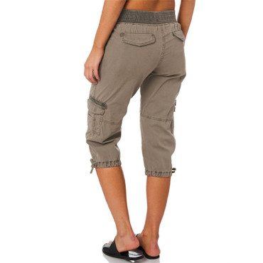 Washed Utility Cargo Casual Capri Pants