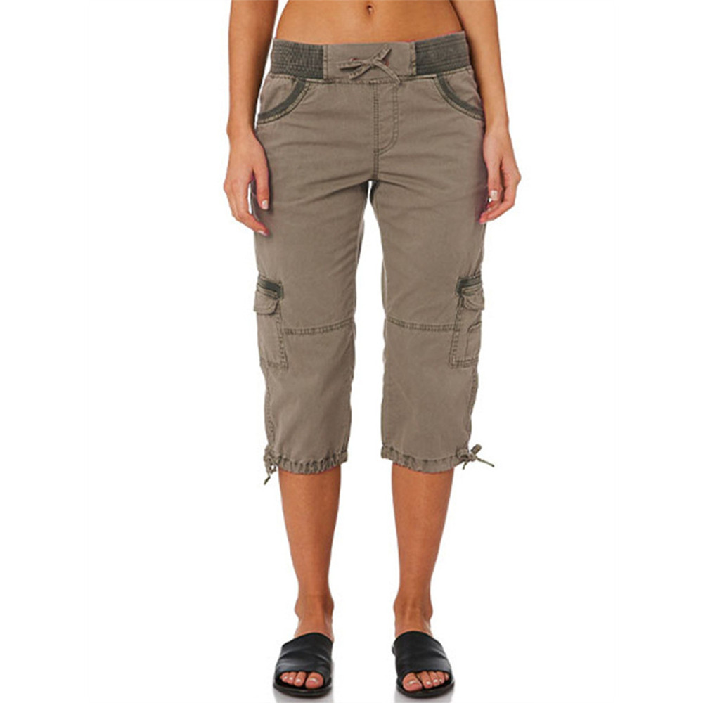 Washed Utility Cargo Casual Capri Pants