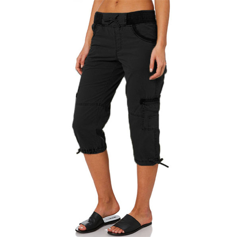 Washed Utility Cargo Casual Capri Pants