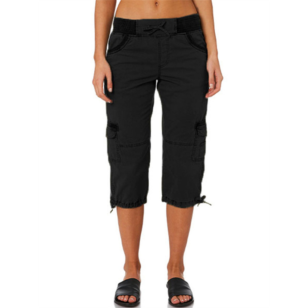 Washed Utility Cargo Casual Capri Pants