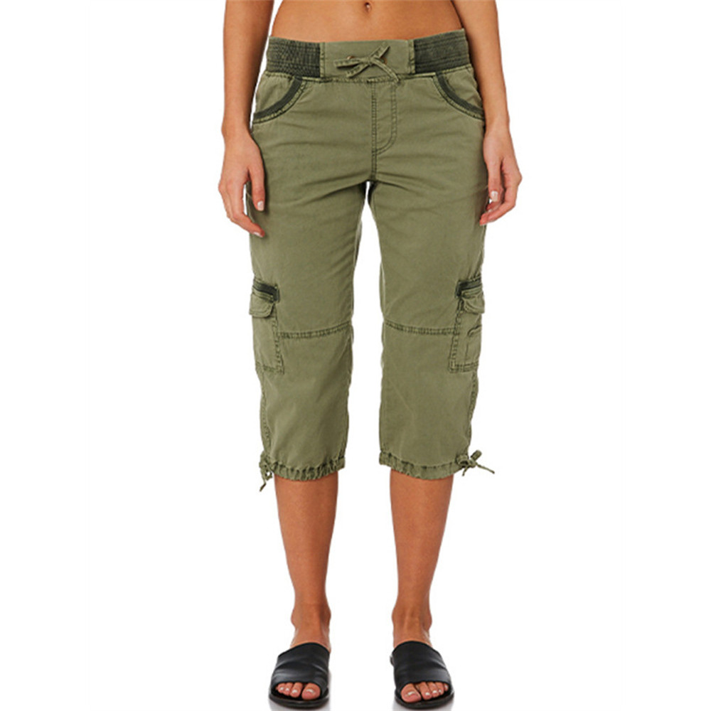 Washed Utility Cargo Casual Capri Pants