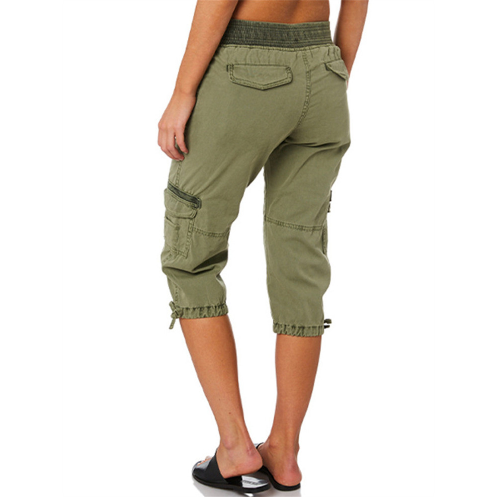 Washed Utility Cargo Casual Capri Pants