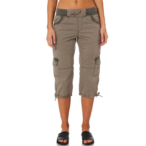 Washed Utility Cargo Casual Capri Pants