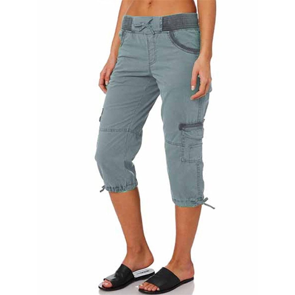 Washed Utility Cargo Casual Capri Pants