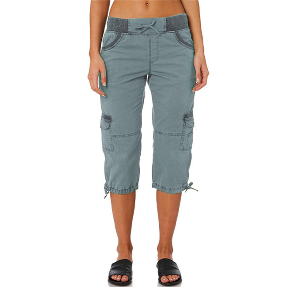 Washed Utility Cargo Casual Capri Pants