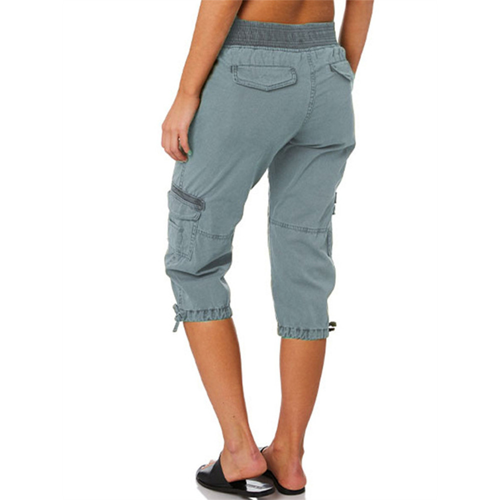 Washed Utility Cargo Casual Capri Pants