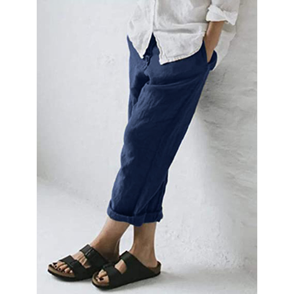 Button Up Comfy Cropped Casual Pants