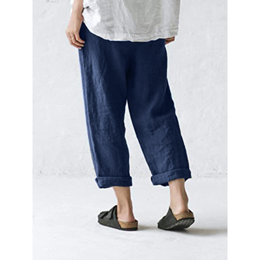 Button Up Comfy Cropped Casual Pants