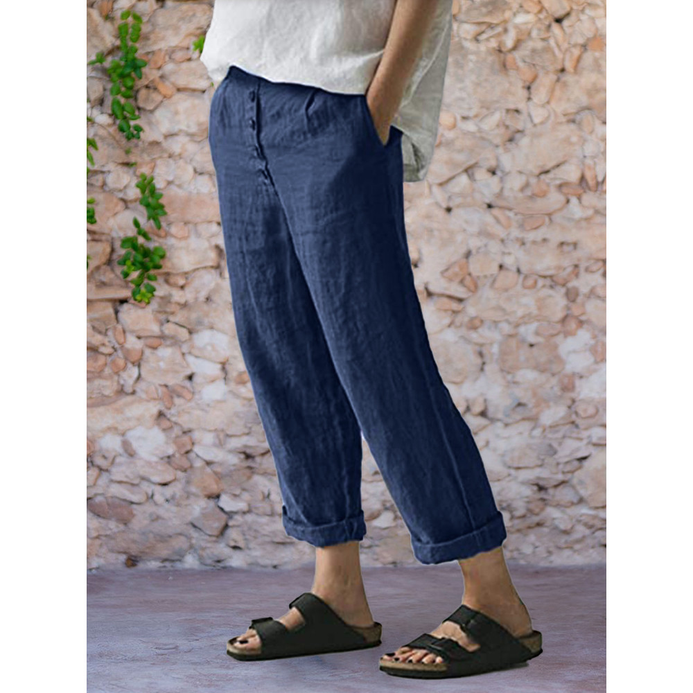 Button Up Comfy Cropped Casual Pants