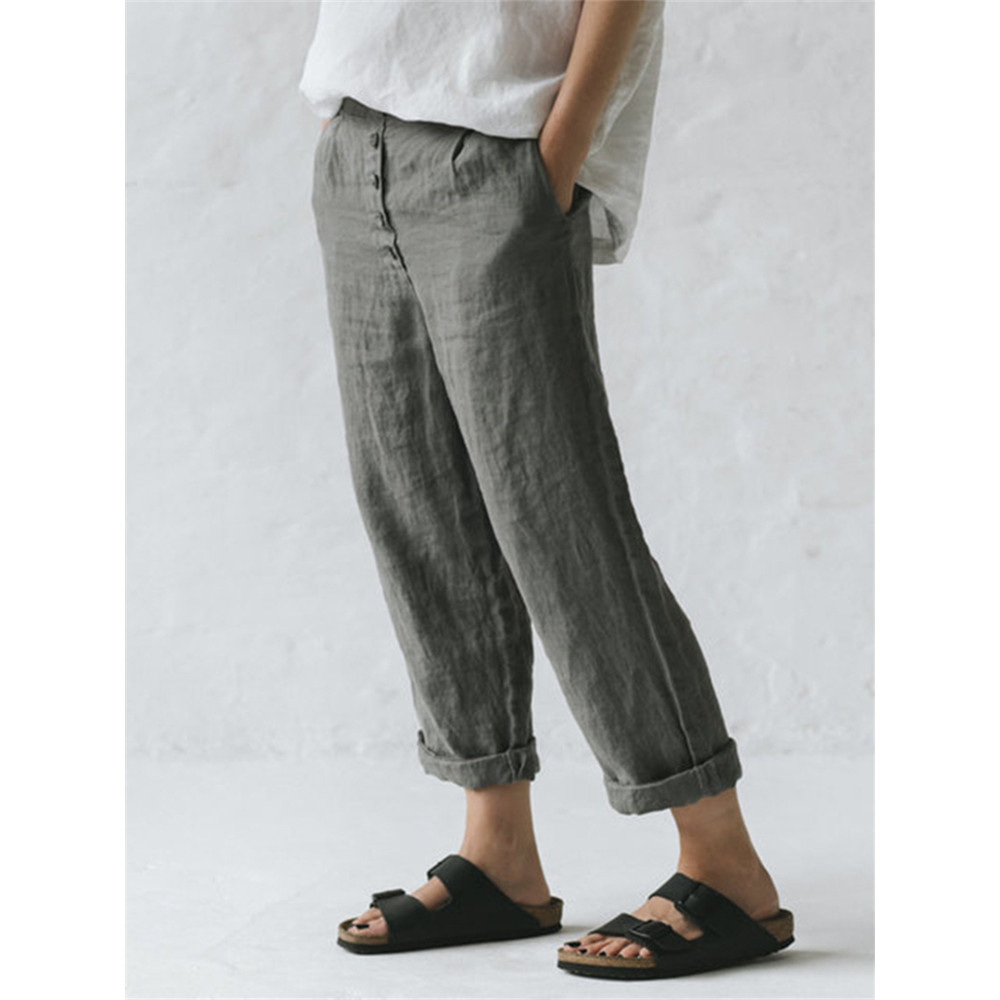 Button Up Comfy Cropped Casual Pants