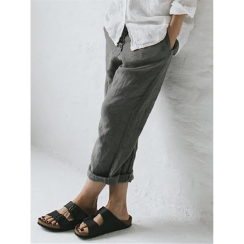 Button Up Comfy Cropped Casual Pants