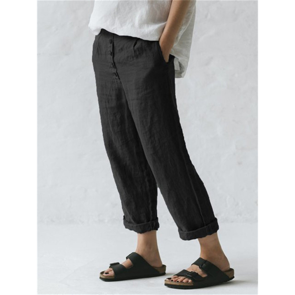 Button Up Comfy Cropped Casual Pants