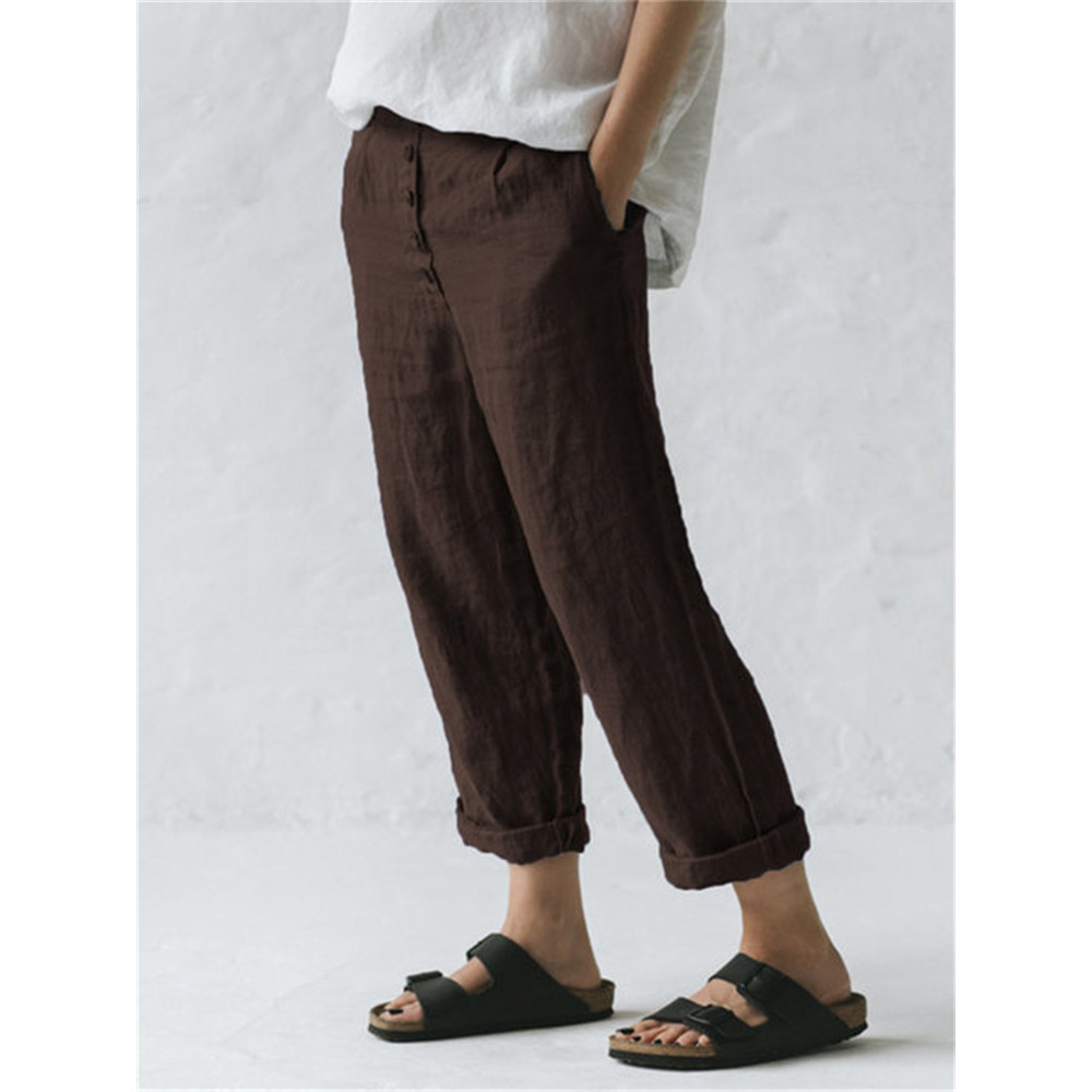 Button Up Comfy Cropped Casual Pants