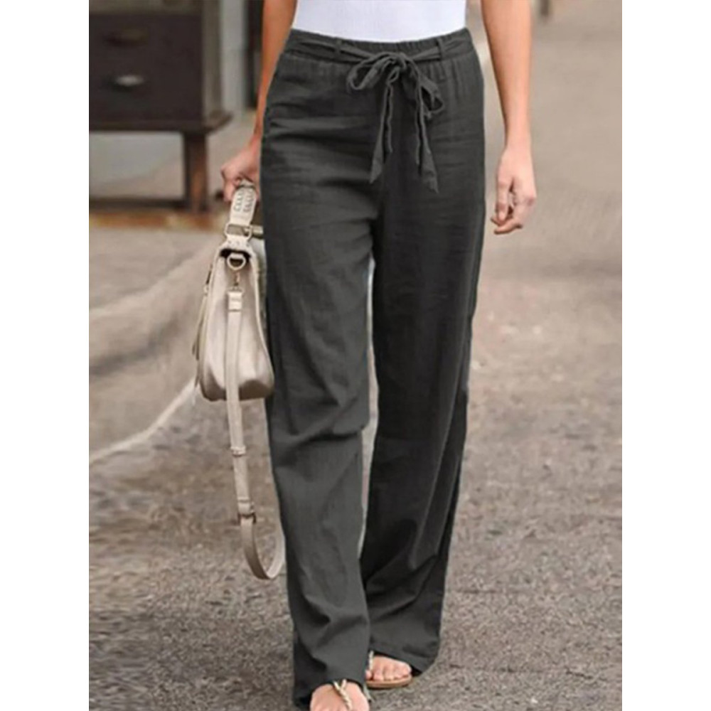 Casual Elastic Band Solid Pants