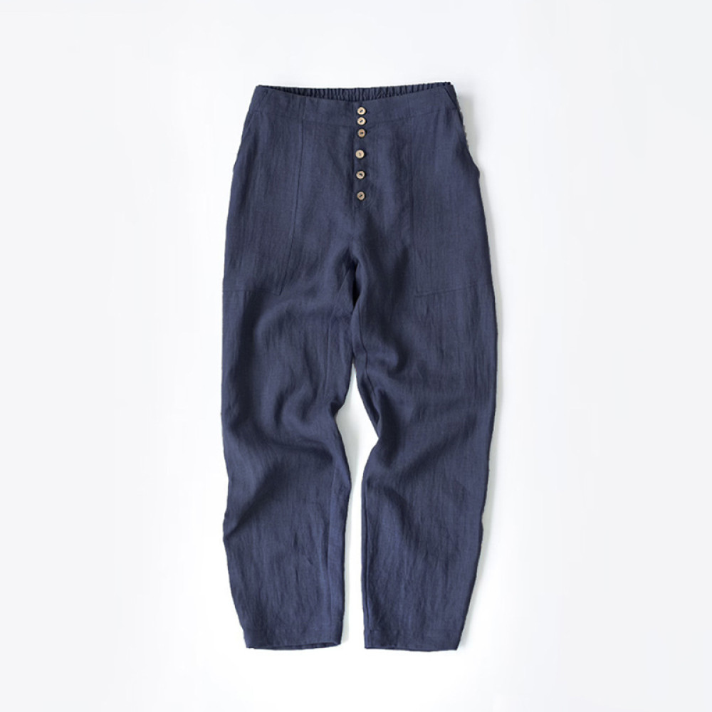 Casual Solid Color Button Loose Pants