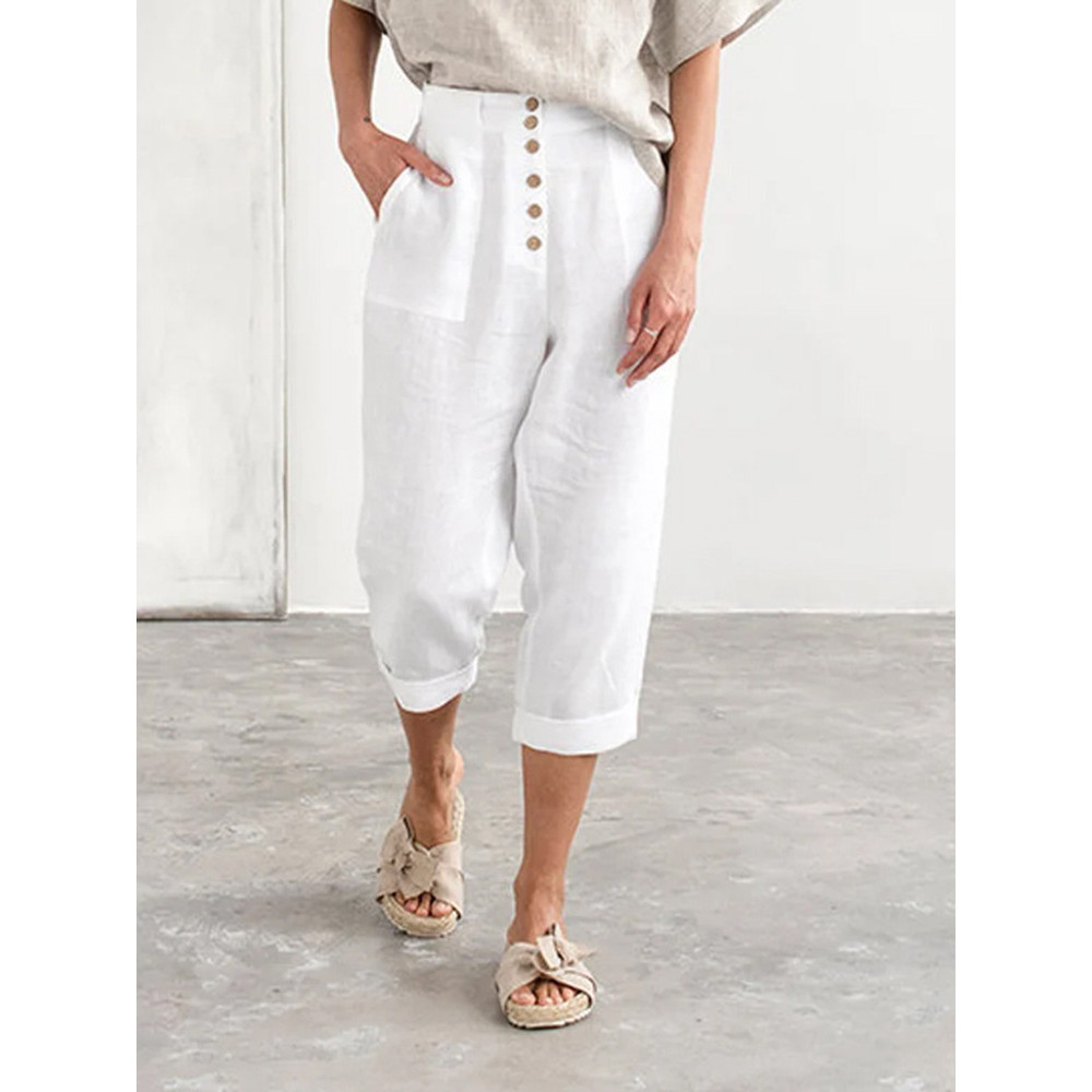 Casual Solid Color Button Loose Pants