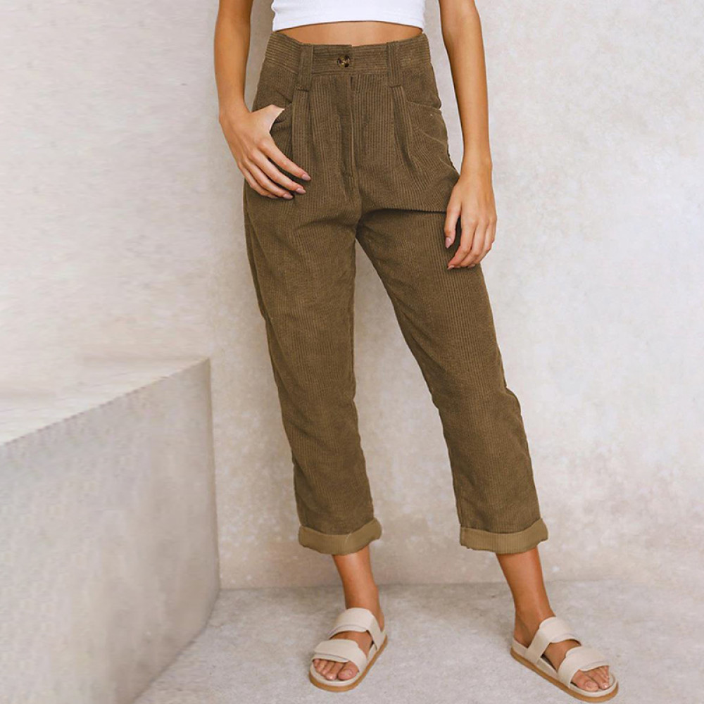 Casual Solid Corduroy Loose Straight Leg Pants
