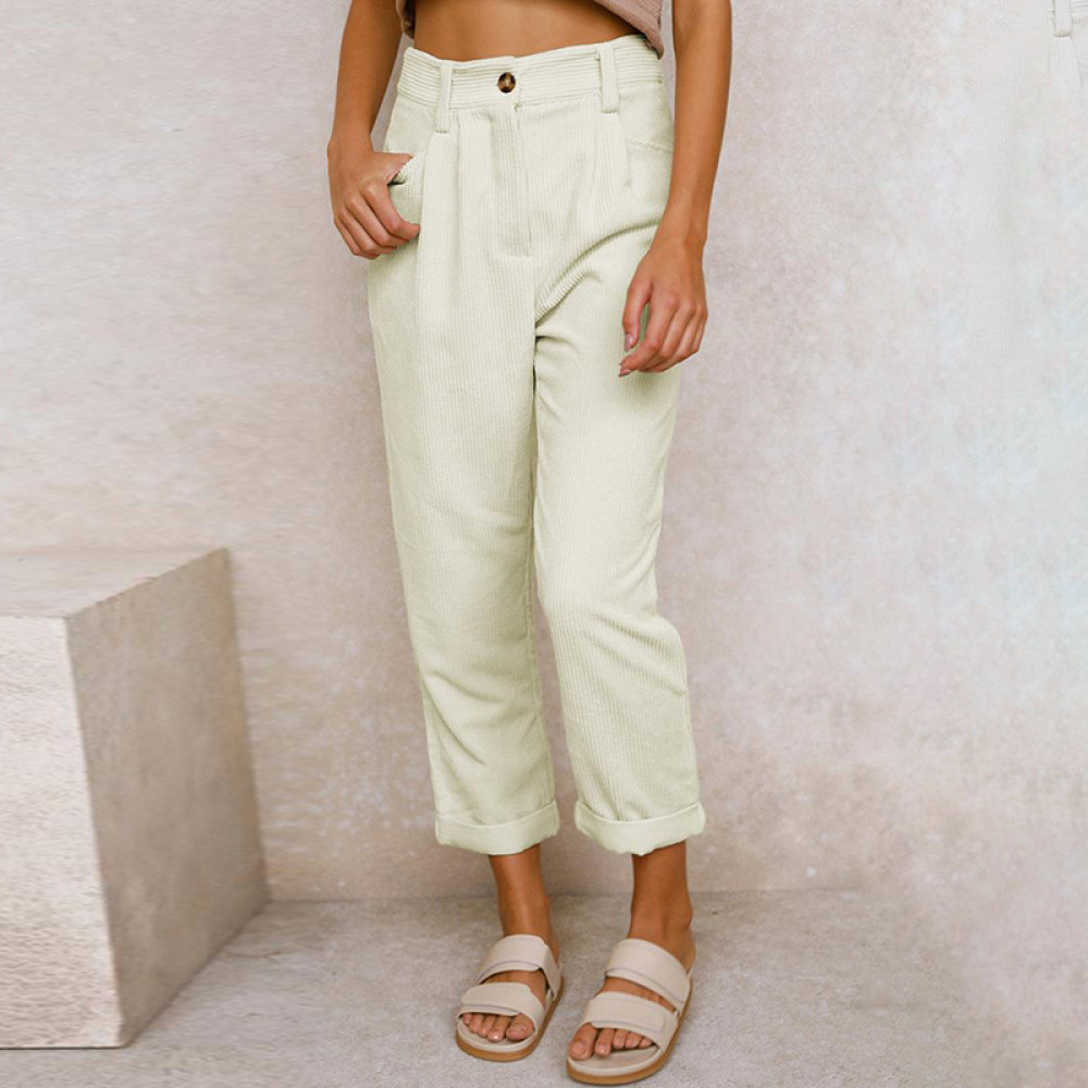Casual Solid Corduroy Loose Straight Leg Pants