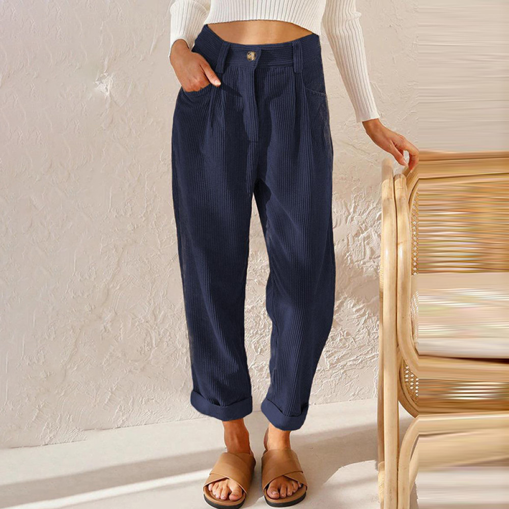 Casual Solid Corduroy Loose Straight Leg Pants