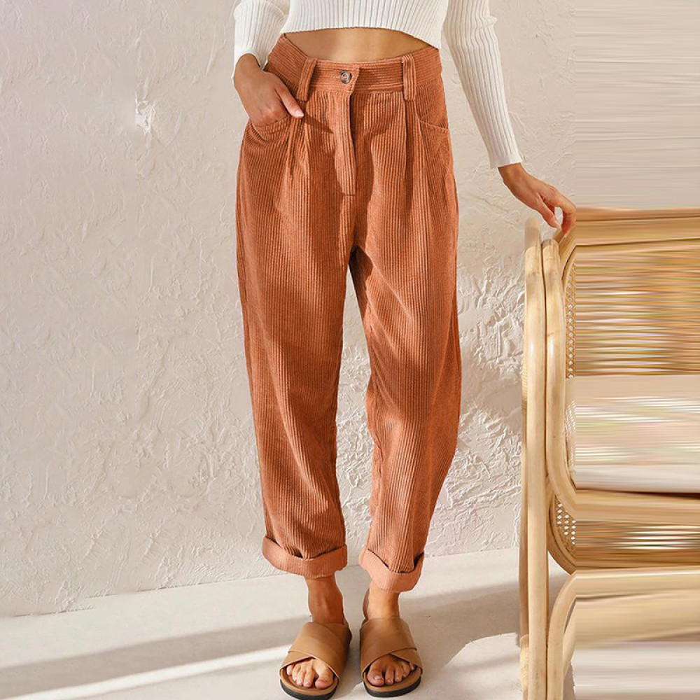 Casual Solid Corduroy Loose Straight Leg Pants