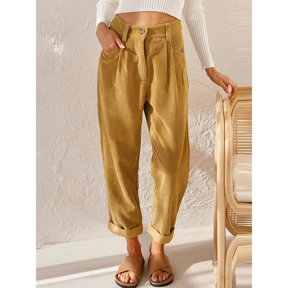Casual Solid Corduroy Loose Straight Leg Pants