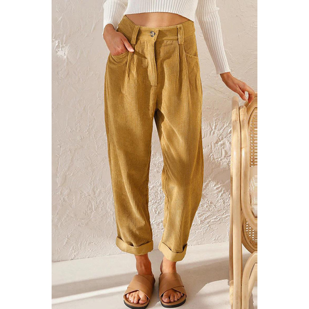 Casual Solid Corduroy Loose Straight Leg Pants