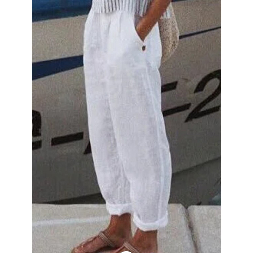 Cotton Linen Solid Color Casual Pants